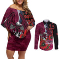 Manly Warringah Sea Eagles ANZAC Personalised Couples Matching Off Shoulder Short Dress and Long Sleeve Button Shirt Lest We Forget Poppy Camo