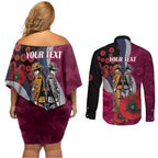 Manly Warringah Sea Eagles ANZAC Personalised Couples Matching Off Shoulder Short Dress and Long Sleeve Button Shirt Lest We Forget Poppy Camo