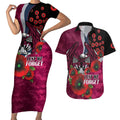 Manly Warringah Sea Eagles ANZAC Personalised Couples Matching Short Sleeve Bodycon Dress and Hawaiian Shirt Lest We Forget Poppy Camo