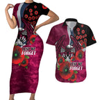 Manly Warringah Sea Eagles ANZAC Personalised Couples Matching Short Sleeve Bodycon Dress and Hawaiian Shirt Lest We Forget Poppy Camo