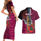 Manly Warringah Sea Eagles ANZAC Personalised Couples Matching Short Sleeve Bodycon Dress and Hawaiian Shirt Lest We Forget Poppy Camo