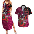 Manly Warringah Sea Eagles ANZAC Personalised Couples Matching Summer Maxi Dress and Hawaiian Shirt Lest We Forget Poppy Camo
