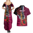 Manly Warringah Sea Eagles ANZAC Personalised Couples Matching Summer Maxi Dress and Hawaiian Shirt Lest We Forget Poppy Camo