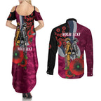 Manly Warringah Sea Eagles ANZAC Personalised Couples Matching Summer Maxi Dress and Long Sleeve Button Shirt Lest We Forget Poppy Camo