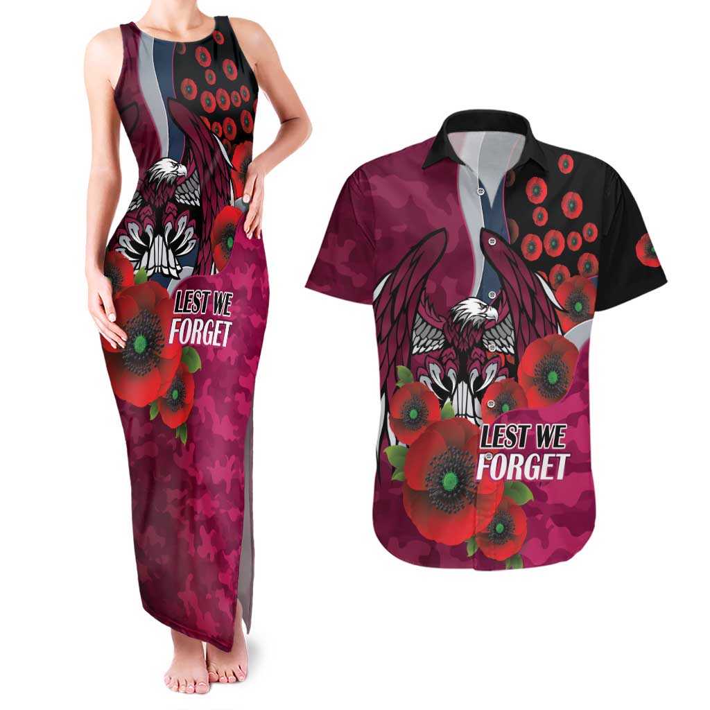 Manly Warringah Sea Eagles ANZAC Personalised Couples Matching Tank Maxi Dress and Hawaiian Shirt Lest We Forget Poppy Camo