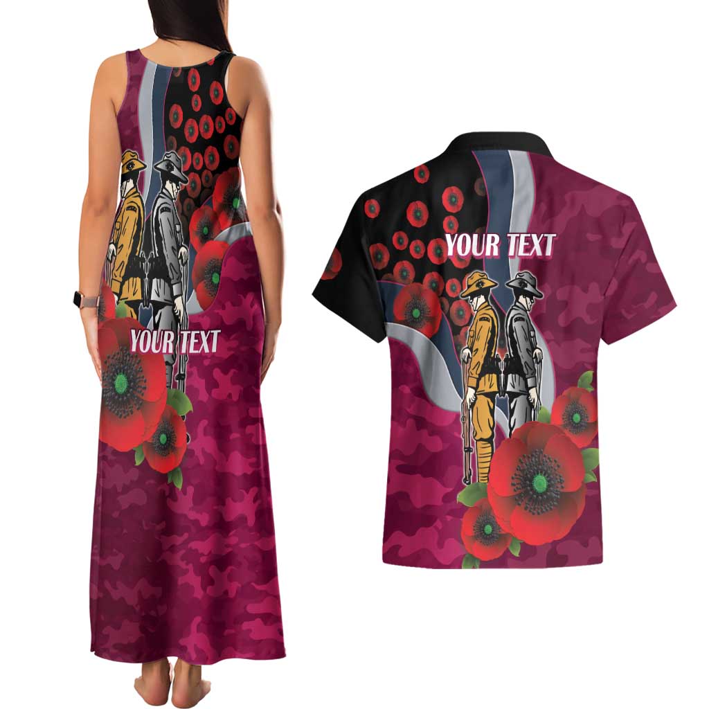 Manly Warringah Sea Eagles ANZAC Personalised Couples Matching Tank Maxi Dress and Hawaiian Shirt Lest We Forget Poppy Camo
