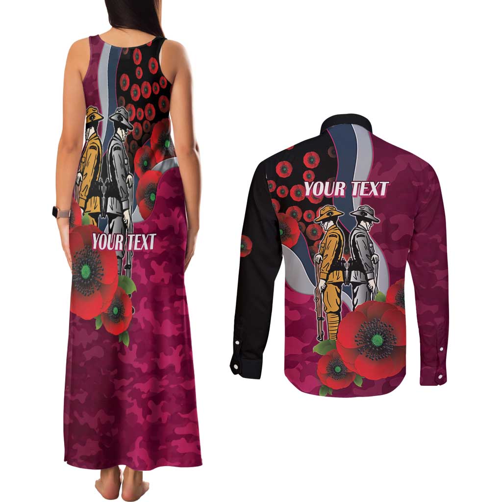 Manly Warringah Sea Eagles ANZAC Personalised Couples Matching Tank Maxi Dress and Long Sleeve Button Shirt Lest We Forget Poppy Camo