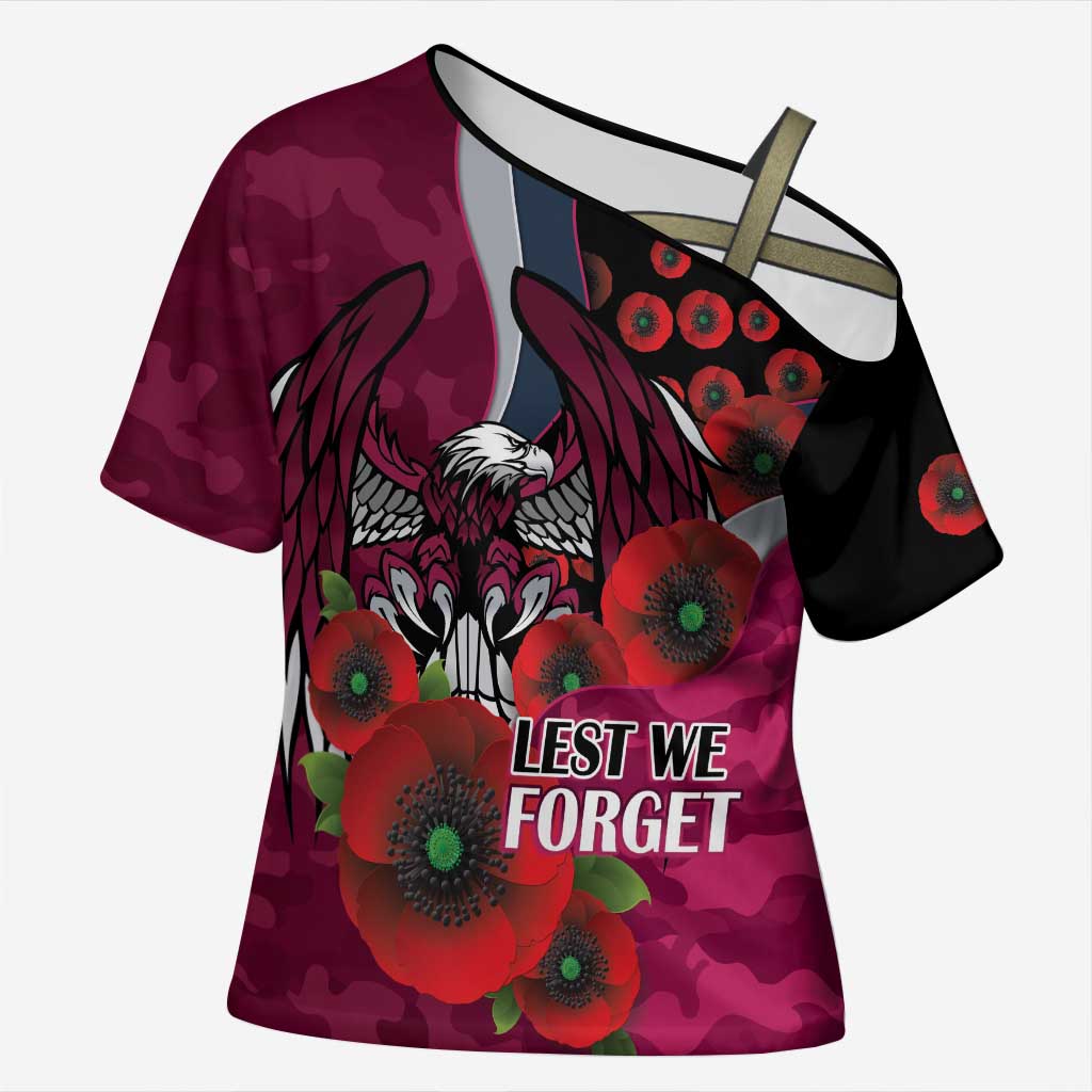 Manly Warringah Sea Eagles ANZAC Personalised Cross Shoulder Shirt Lest We Forget Poppy Camo