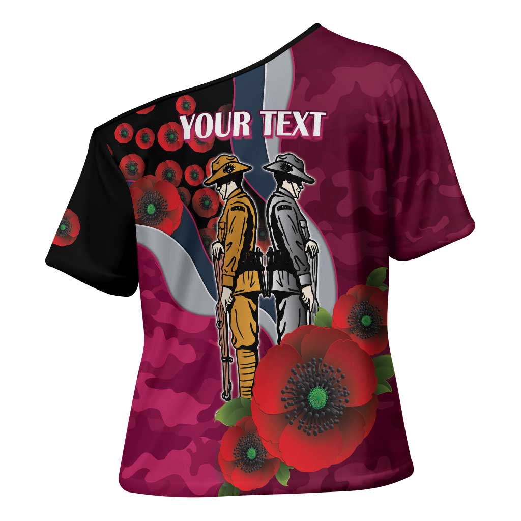 Manly Warringah Sea Eagles ANZAC Personalised Cross Shoulder Shirt Lest We Forget Poppy Camo