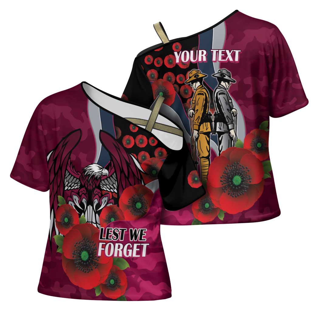 Manly Warringah Sea Eagles ANZAC Personalised Cross Shoulder Shirt Lest We Forget Poppy Camo