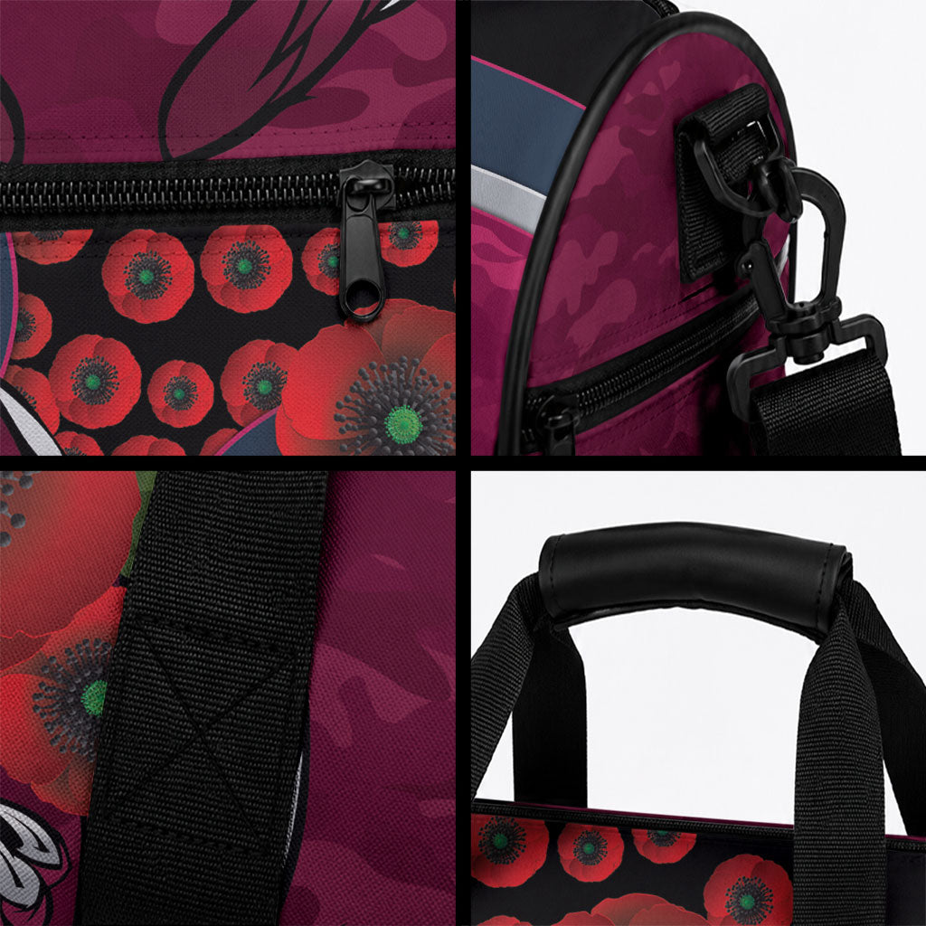 Manly Warringah Sea Eagles ANZAC Personalised Duffle Bag Lest We Forget Poppy Camo