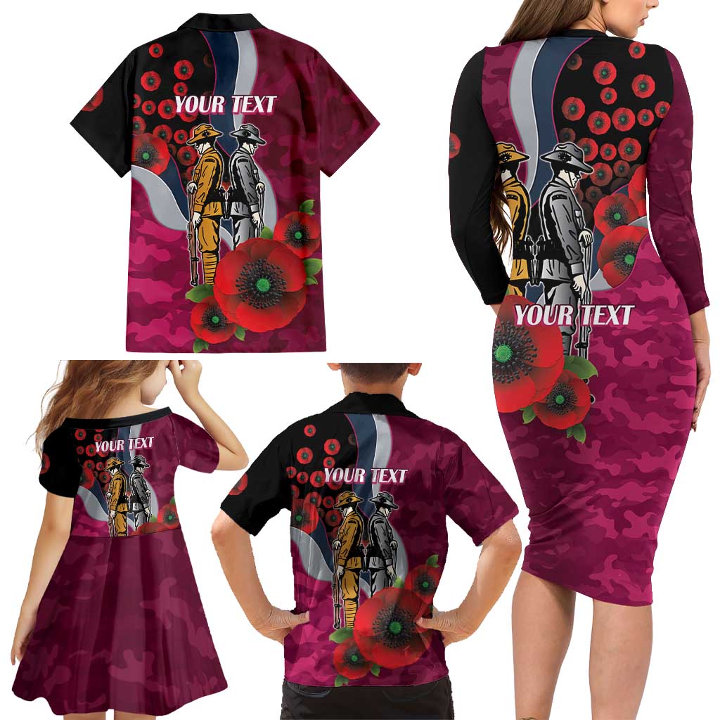 Manly Warringah Sea Eagles ANZAC Personalised Family Matching Long Sleeve Bodycon Dress and Hawaiian Shirt Lest We Forget Poppy Camo