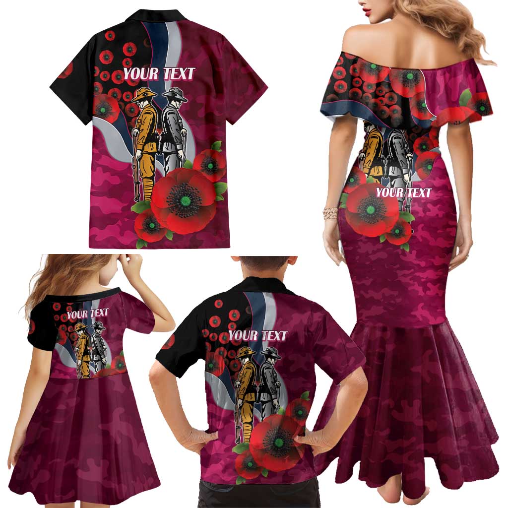 Manly Warringah Sea Eagles ANZAC Personalised Family Matching Mermaid Dress and Hawaiian Shirt Lest We Forget Poppy Camo