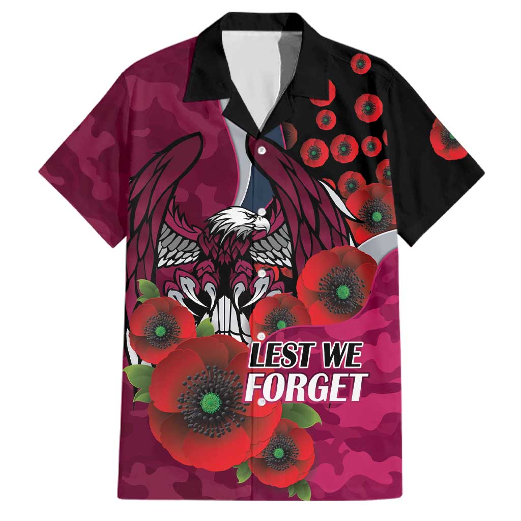 Manly Warringah Sea Eagles ANZAC Personalised Family Matching Mermaid Dress and Hawaiian Shirt Lest We Forget Poppy Camo