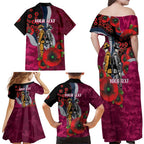 Manly Warringah Sea Eagles ANZAC Personalised Family Matching Off Shoulder Maxi Dress and Hawaiian Shirt Lest We Forget Poppy Camo