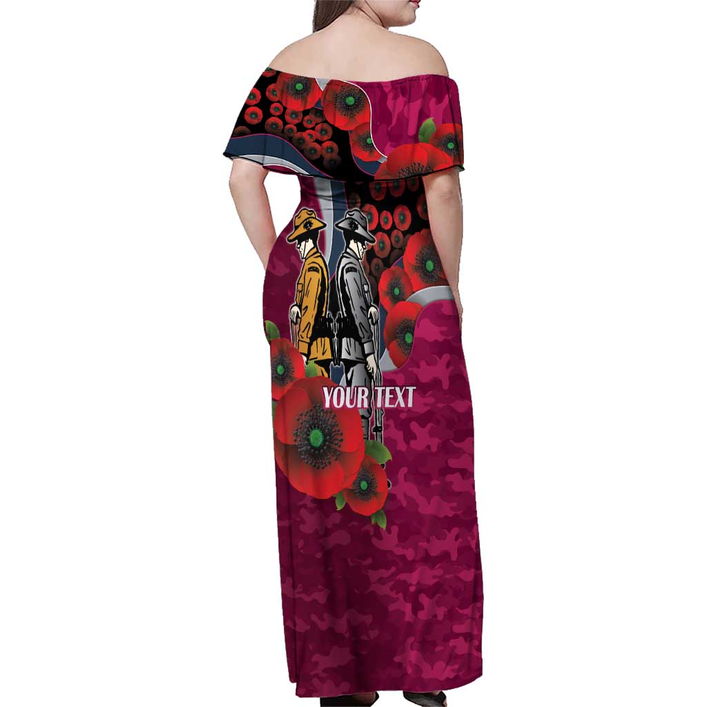Manly Warringah Sea Eagles ANZAC Personalised Family Matching Off Shoulder Maxi Dress and Hawaiian Shirt Lest We Forget Poppy Camo
