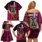 Manly Warringah Sea Eagles ANZAC Personalised Family Matching Off Shoulder Short Dress and Hawaiian Shirt Lest We Forget Poppy Camo