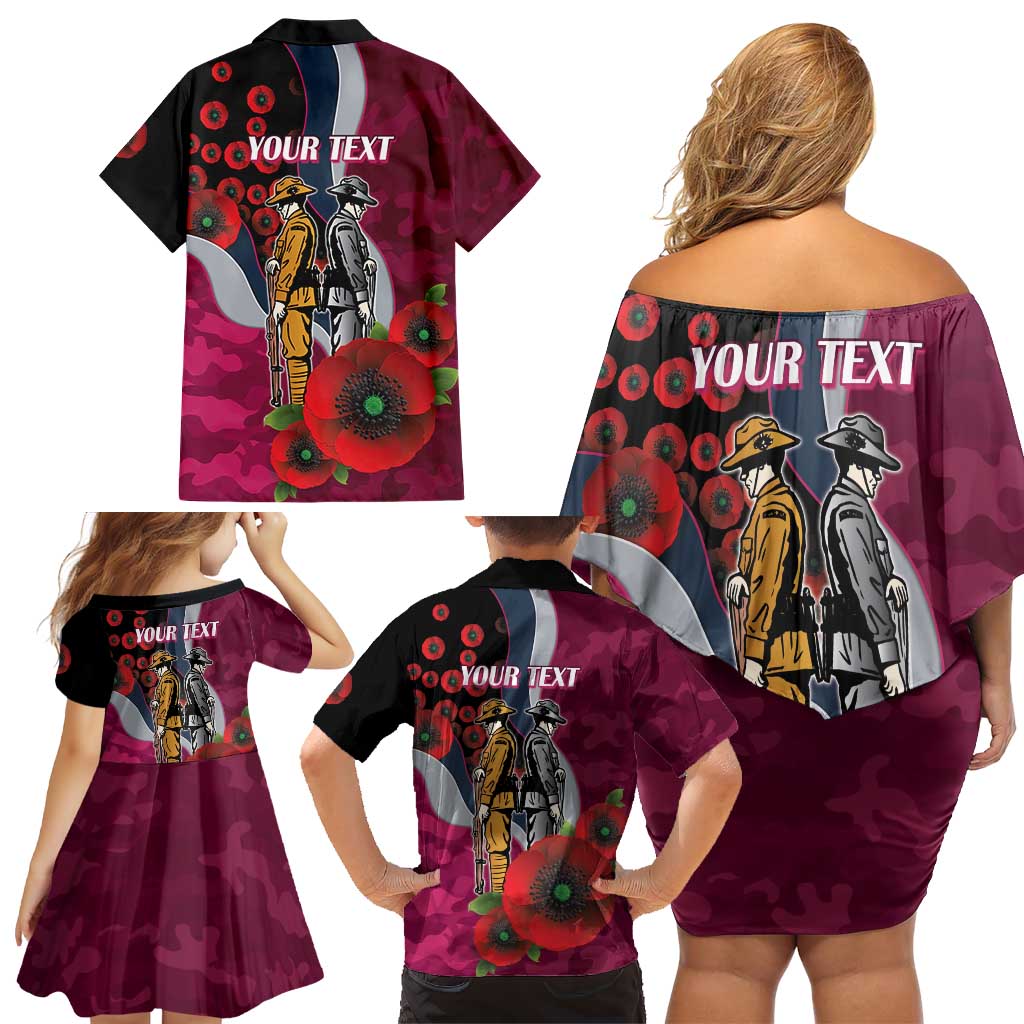 Manly Warringah Sea Eagles ANZAC Personalised Family Matching Off Shoulder Short Dress and Hawaiian Shirt Lest We Forget Poppy Camo