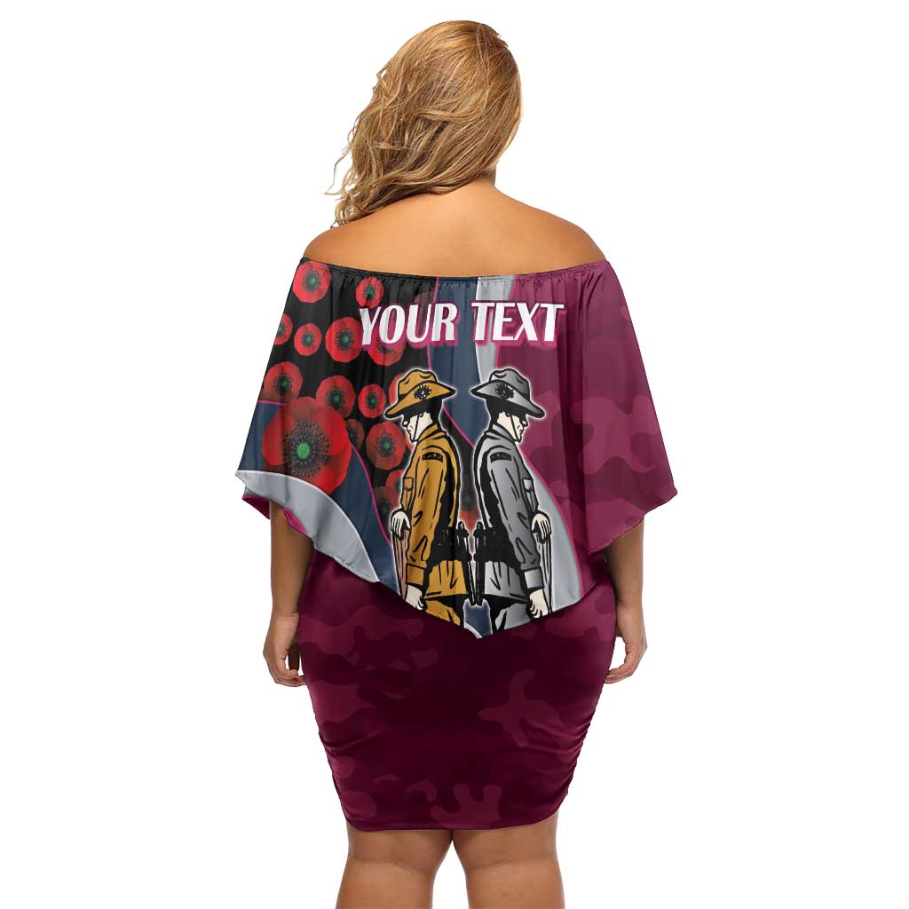 Manly Warringah Sea Eagles ANZAC Personalised Family Matching Off Shoulder Short Dress and Hawaiian Shirt Lest We Forget Poppy Camo
