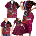 Manly Warringah Sea Eagles ANZAC Personalised Family Matching Short Sleeve Bodycon Dress and Hawaiian Shirt Lest We Forget Poppy Camo
