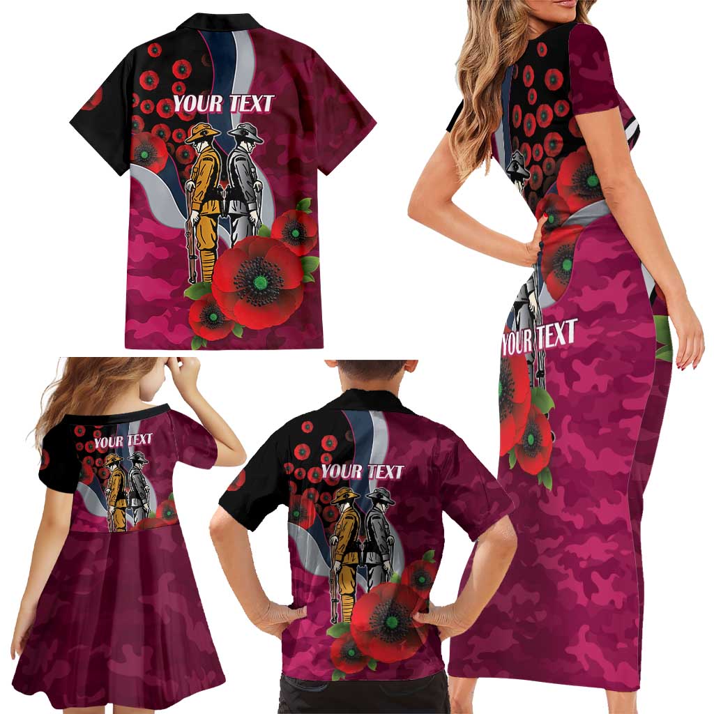 Manly Warringah Sea Eagles ANZAC Personalised Family Matching Short Sleeve Bodycon Dress and Hawaiian Shirt Lest We Forget Poppy Camo