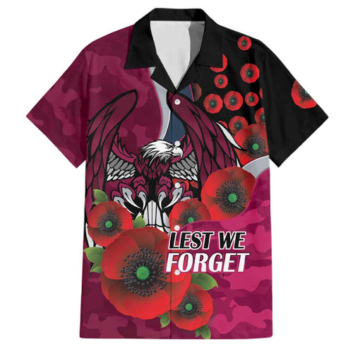 Manly Warringah Sea Eagles ANZAC Personalised Family Matching Short Sleeve Bodycon Dress and Hawaiian Shirt Lest We Forget Poppy Camo