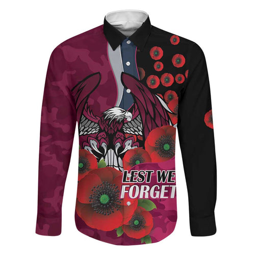 Manly Warringah Sea Eagles ANZAC Personalised Family Matching Short Sleeve Bodycon Dress and Hawaiian Shirt Lest We Forget Poppy Camo