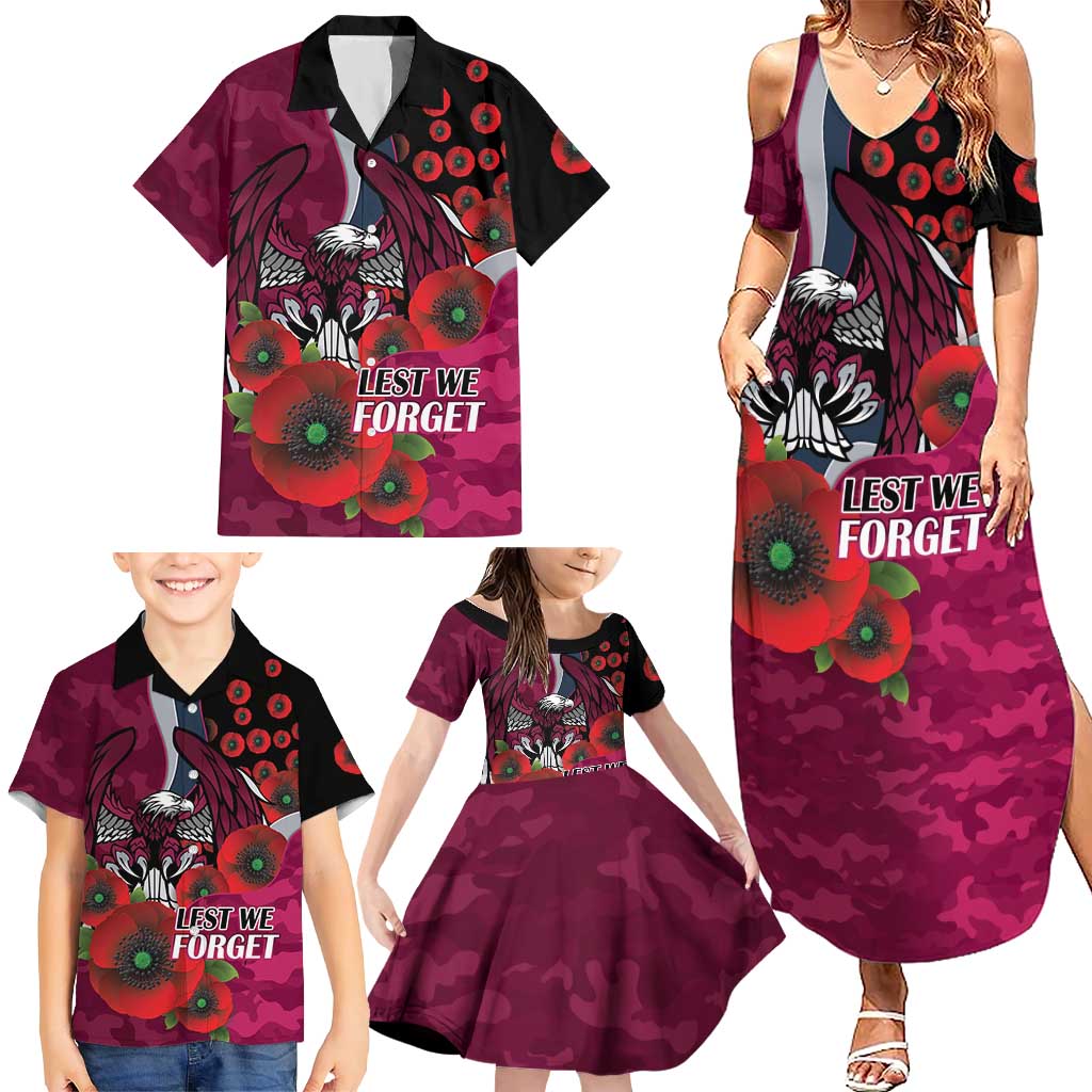 Manly Warringah Sea Eagles ANZAC Personalised Family Matching Summer Maxi Dress and Hawaiian Shirt Lest We Forget Poppy Camo