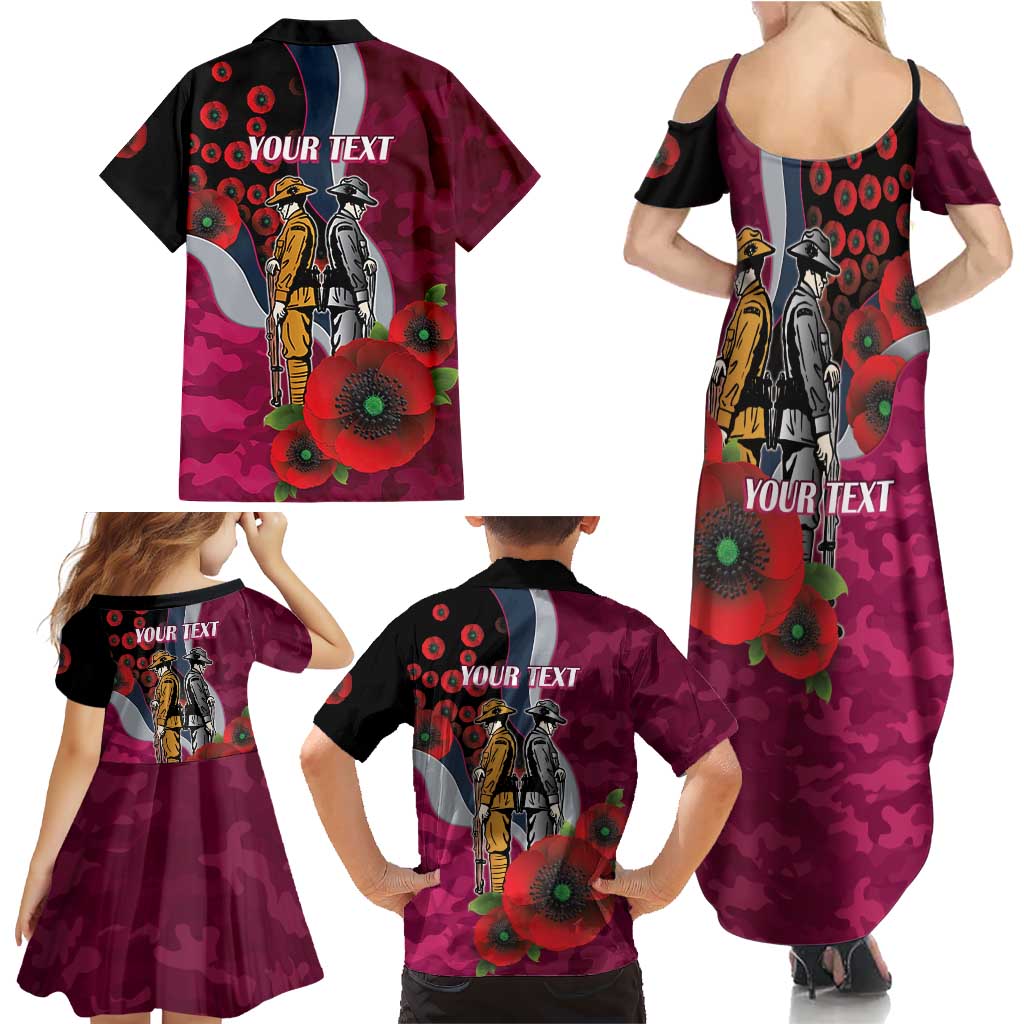 Manly Warringah Sea Eagles ANZAC Personalised Family Matching Summer Maxi Dress and Hawaiian Shirt Lest We Forget Poppy Camo