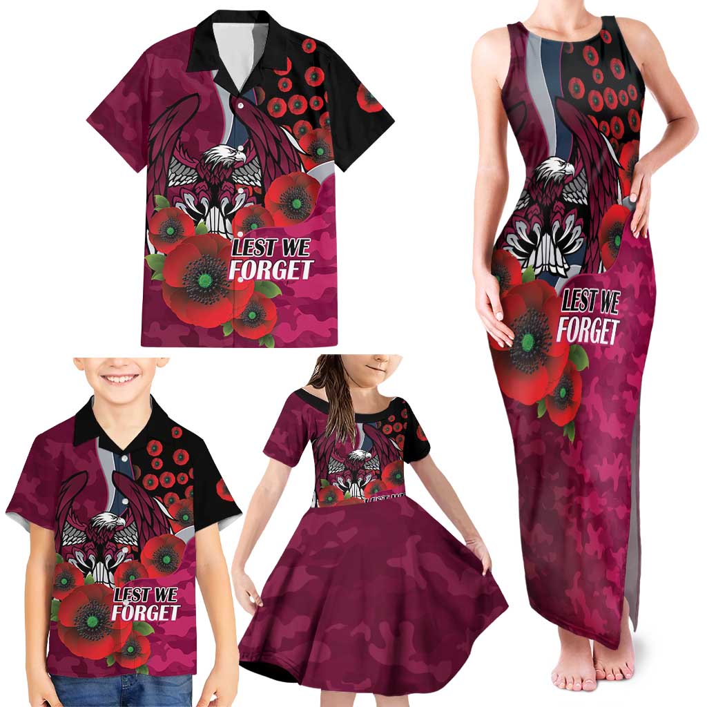 Manly Warringah Sea Eagles ANZAC Personalised Family Matching Tank Maxi Dress and Hawaiian Shirt Lest We Forget Poppy Camo