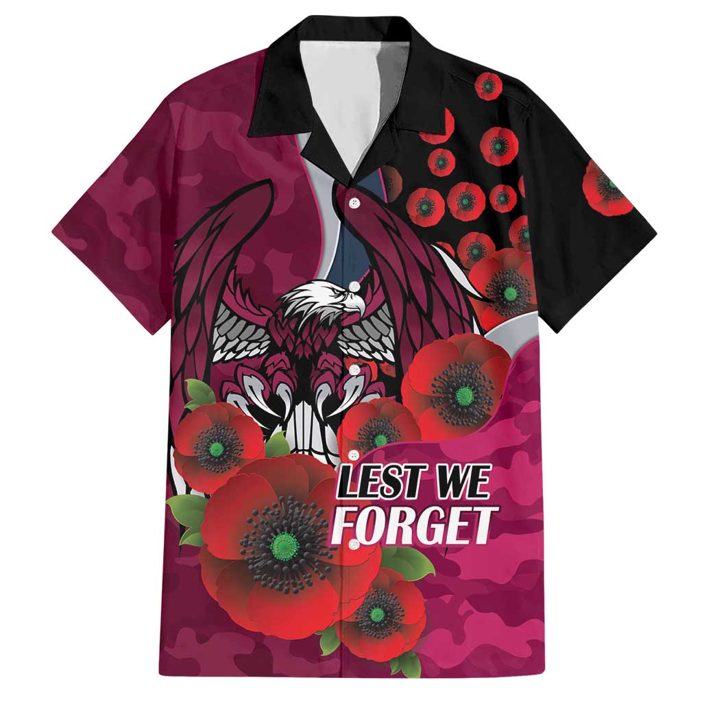 Manly Warringah Sea Eagles ANZAC Personalised Hawaiian Shirt Lest We Forget Poppy Camo