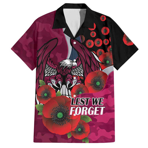 Manly Warringah Sea Eagles ANZAC Personalised Hawaiian Shirt Lest We Forget Poppy Camo