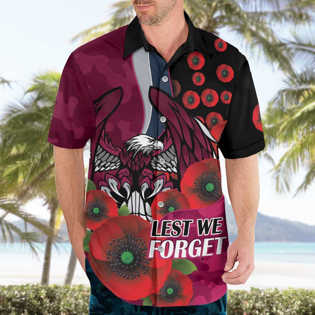 Manly Warringah Sea Eagles ANZAC Personalised Hawaiian Shirt Lest We Forget Poppy Camo