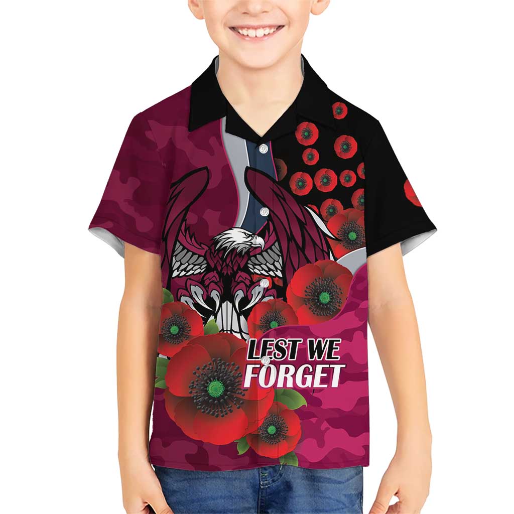 Manly Warringah Sea Eagles ANZAC Personalised Hawaiian Shirt Lest We Forget Poppy Camo