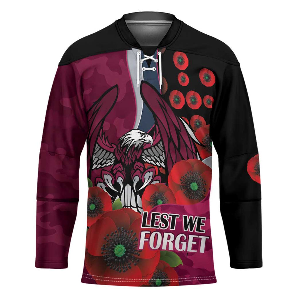 Manly Warringah Sea Eagles ANZAC Personalised Hockey Jersey Lest We Forget Poppy Camo