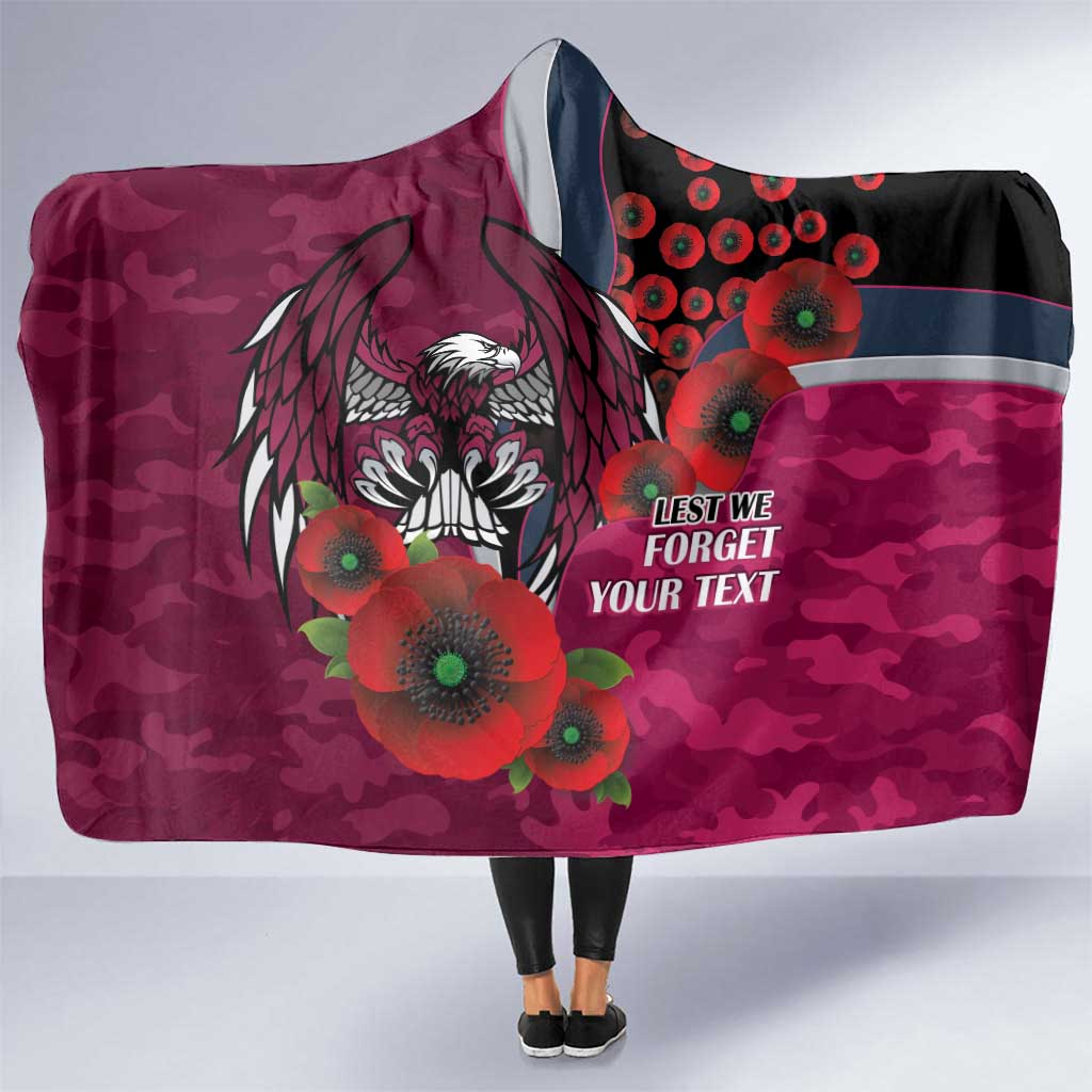 Manly Warringah Sea Eagles ANZAC Personalised Hooded Blanket Lest We Forget Poppy Camo