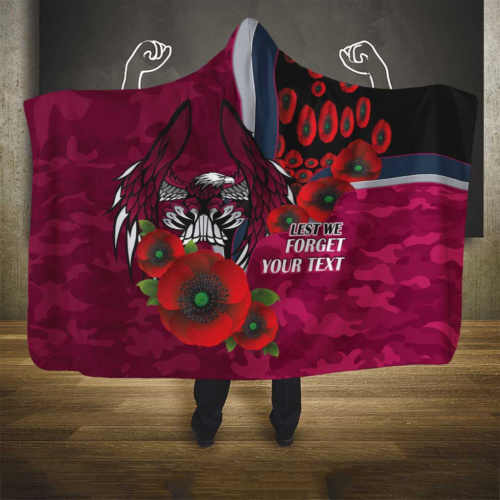 Manly Warringah Sea Eagles ANZAC Personalised Hooded Blanket Lest We Forget Poppy Camo