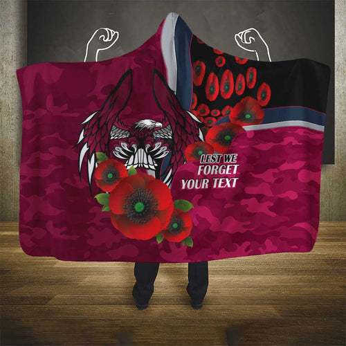 Manly Warringah Sea Eagles ANZAC Personalised Hooded Blanket Lest We Forget Poppy Camo