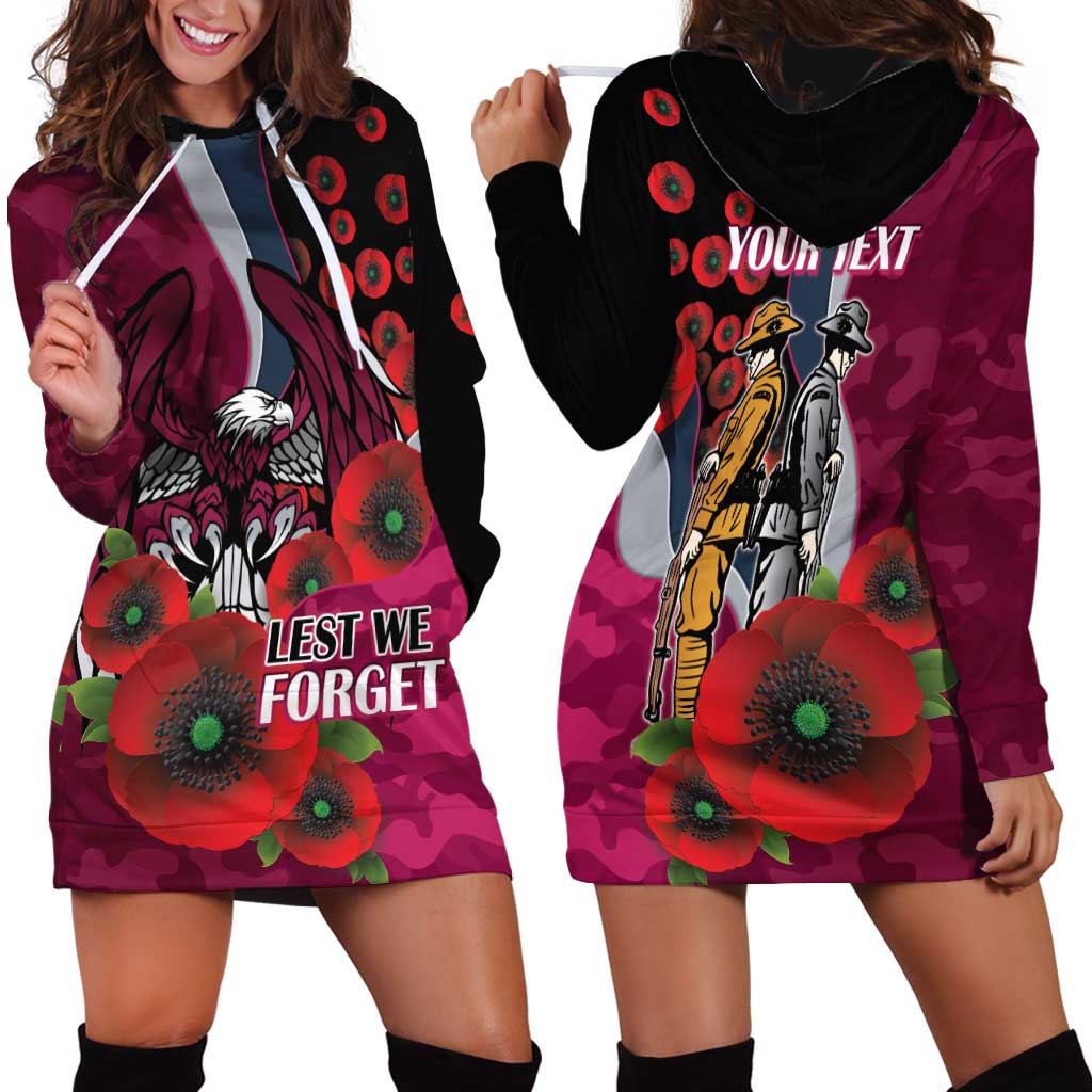 Manly Warringah Sea Eagles ANZAC Personalised Hoodie Dress Lest We Forget Poppy Camo