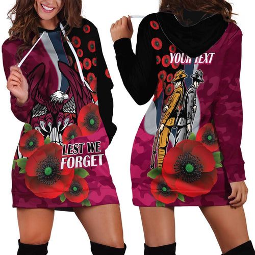 Manly Warringah Sea Eagles ANZAC Personalised Hoodie Dress Lest We Forget Poppy Camo