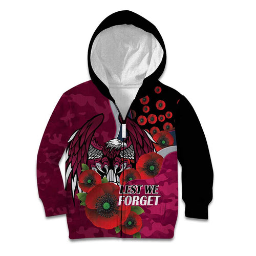 Manly Warringah Sea Eagles ANZAC Personalised Kid Hoodie Lest We Forget Poppy Camo