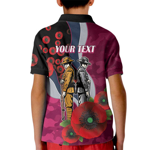 Manly Warringah Sea Eagles ANZAC Personalised Kid Polo Shirt Lest We Forget Poppy Camo