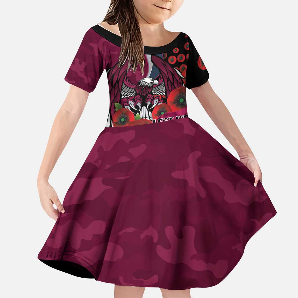 Manly Warringah Sea Eagles ANZAC Personalised Kid Short Sleeve Dress Lest We Forget Poppy Camo