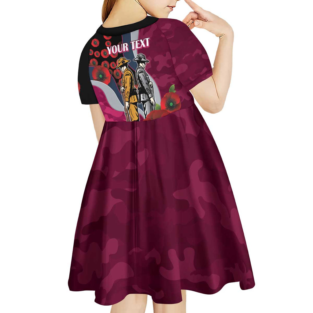 Manly Warringah Sea Eagles ANZAC Personalised Kid Short Sleeve Dress Lest We Forget Poppy Camo