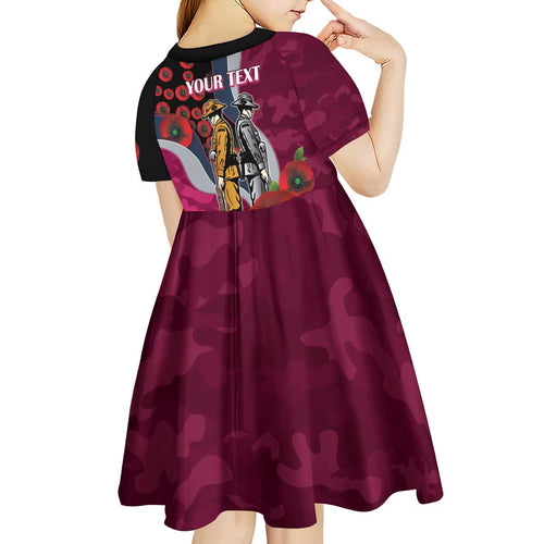 Manly Warringah Sea Eagles ANZAC Personalised Kid Short Sleeve Dress Lest We Forget Poppy Camo