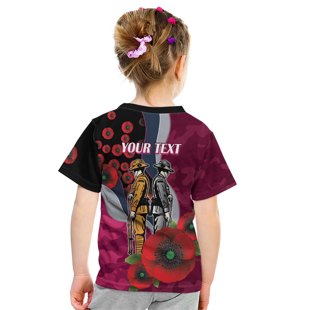 Manly Warringah Sea Eagles ANZAC Personalised Kid T Shirt Lest We Forget Poppy Camo