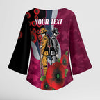 Manly Warringah Sea Eagles ANZAC Personalised Kimono Sleeve Blouse Lest We Forget Poppy Camo