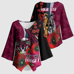 Manly Warringah Sea Eagles ANZAC Personalised Kimono Sleeve Blouse Lest We Forget Poppy Camo