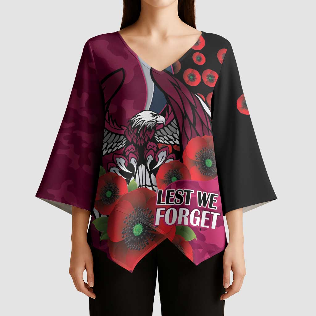 Manly Warringah Sea Eagles ANZAC Personalised Kimono Sleeve Blouse Lest We Forget Poppy Camo