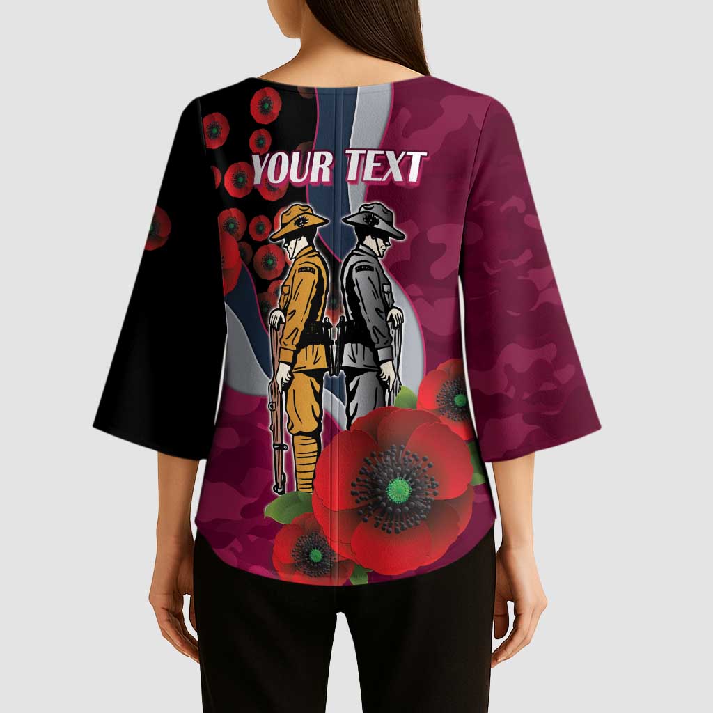 Manly Warringah Sea Eagles ANZAC Personalised Kimono Sleeve Blouse Lest We Forget Poppy Camo